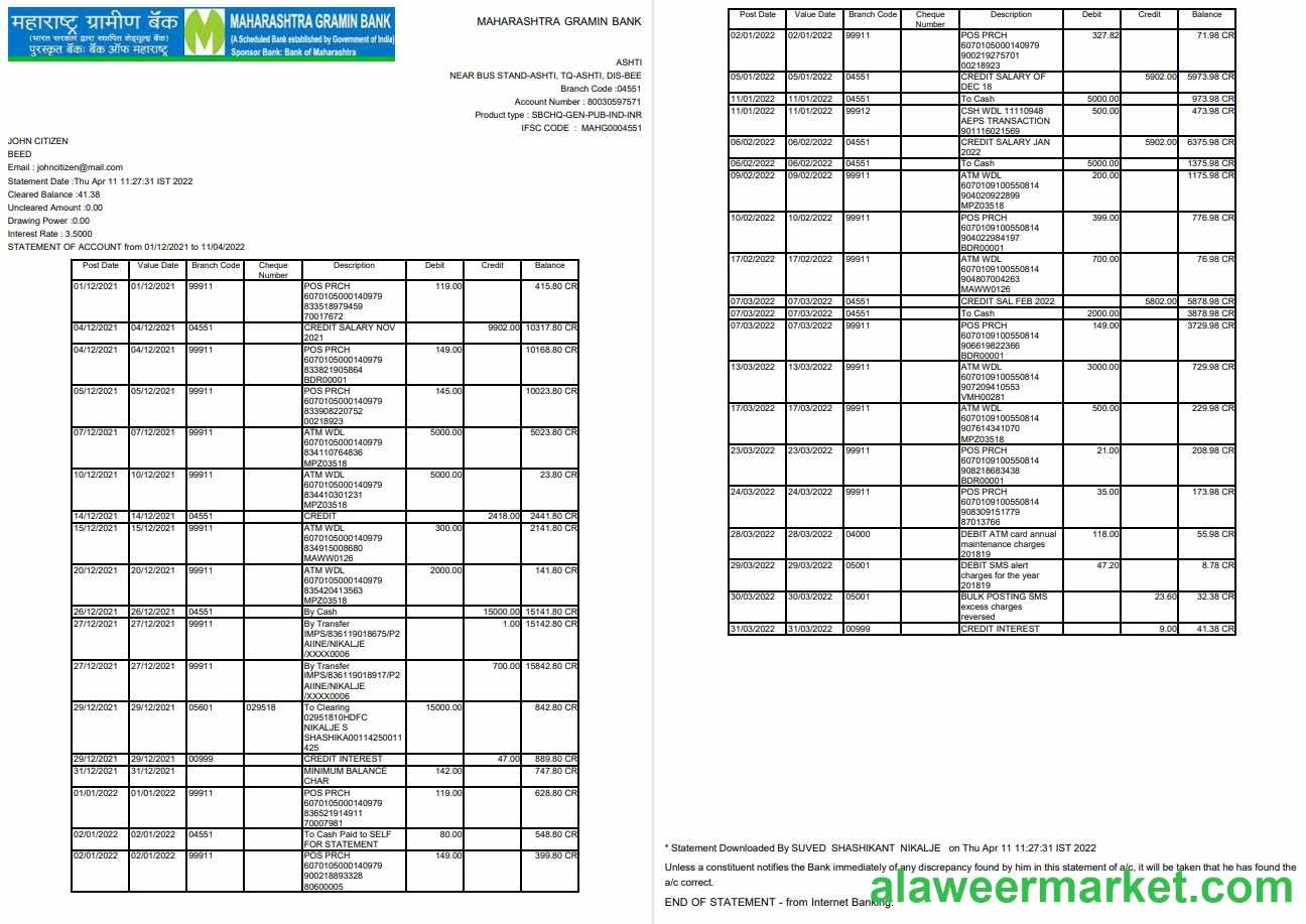 Indian Maharashtra bank statement 2 pages.pdf